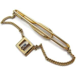 "FLT" Swank Tie Bar Chain Gold Tone Vintage Men Dress Accessories